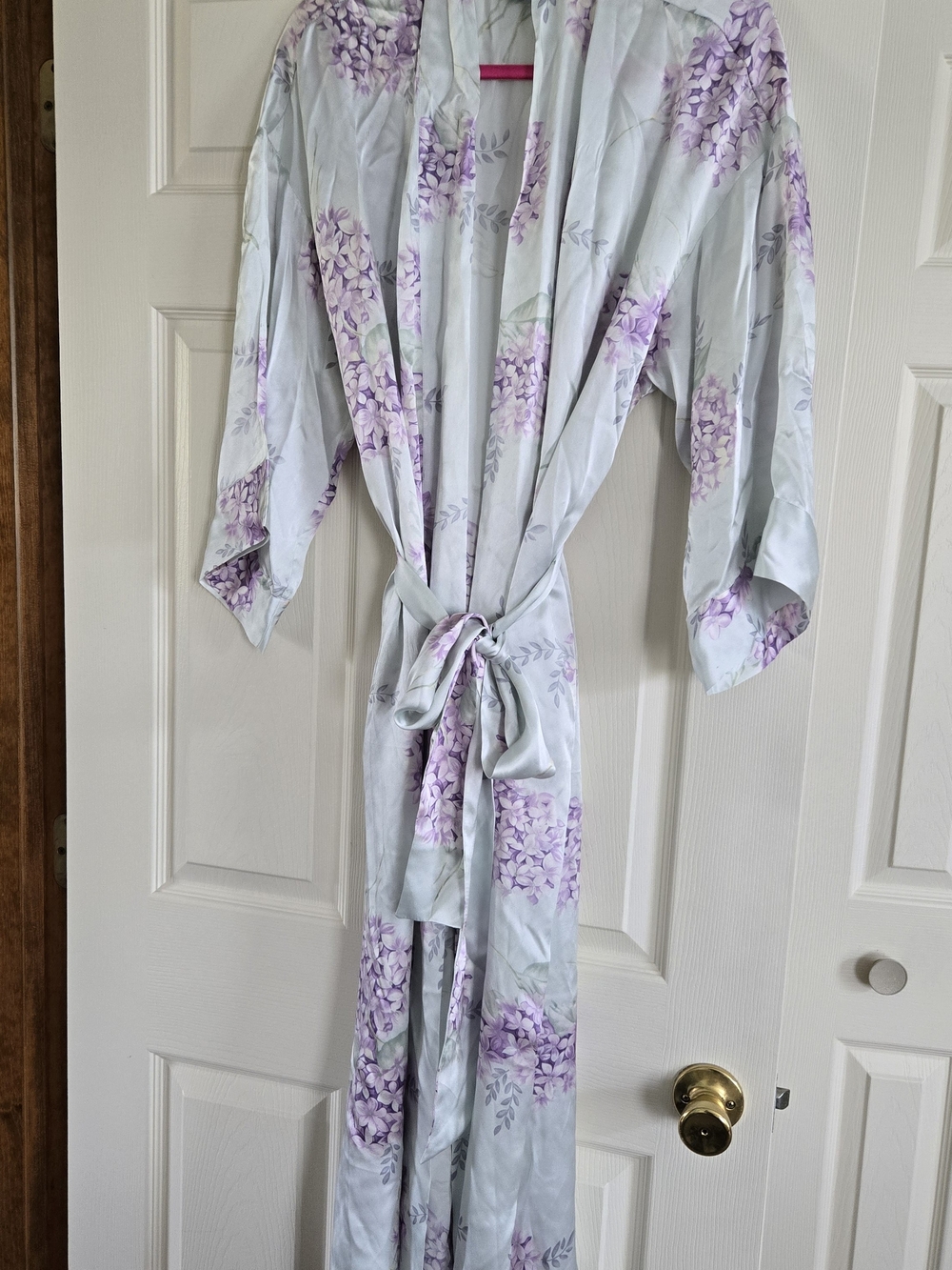 august silk Floral Silk Robe - Pink & Lavender Accents